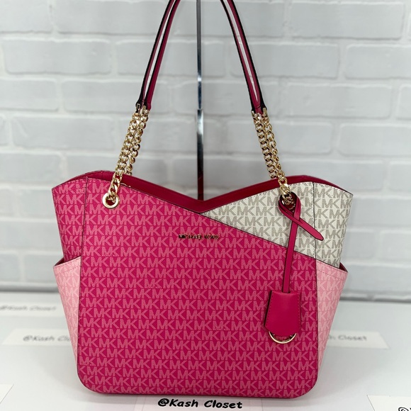 Michael Kors Shoulder Bag Xchain Jet Set LG Color-Block Logo Tote Electric Pink - Picture 4 of 11